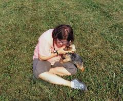 Dr Graybow Plays with Yorkie Puppy Outside